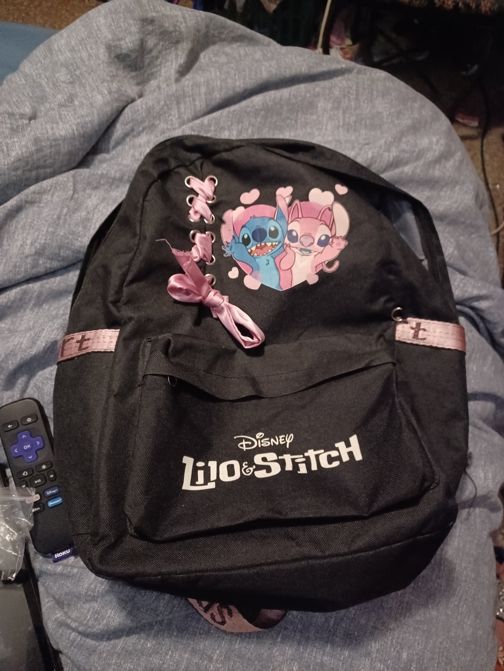 Disney Lilo & Stitch Kids Black Backpack with Pink Accents